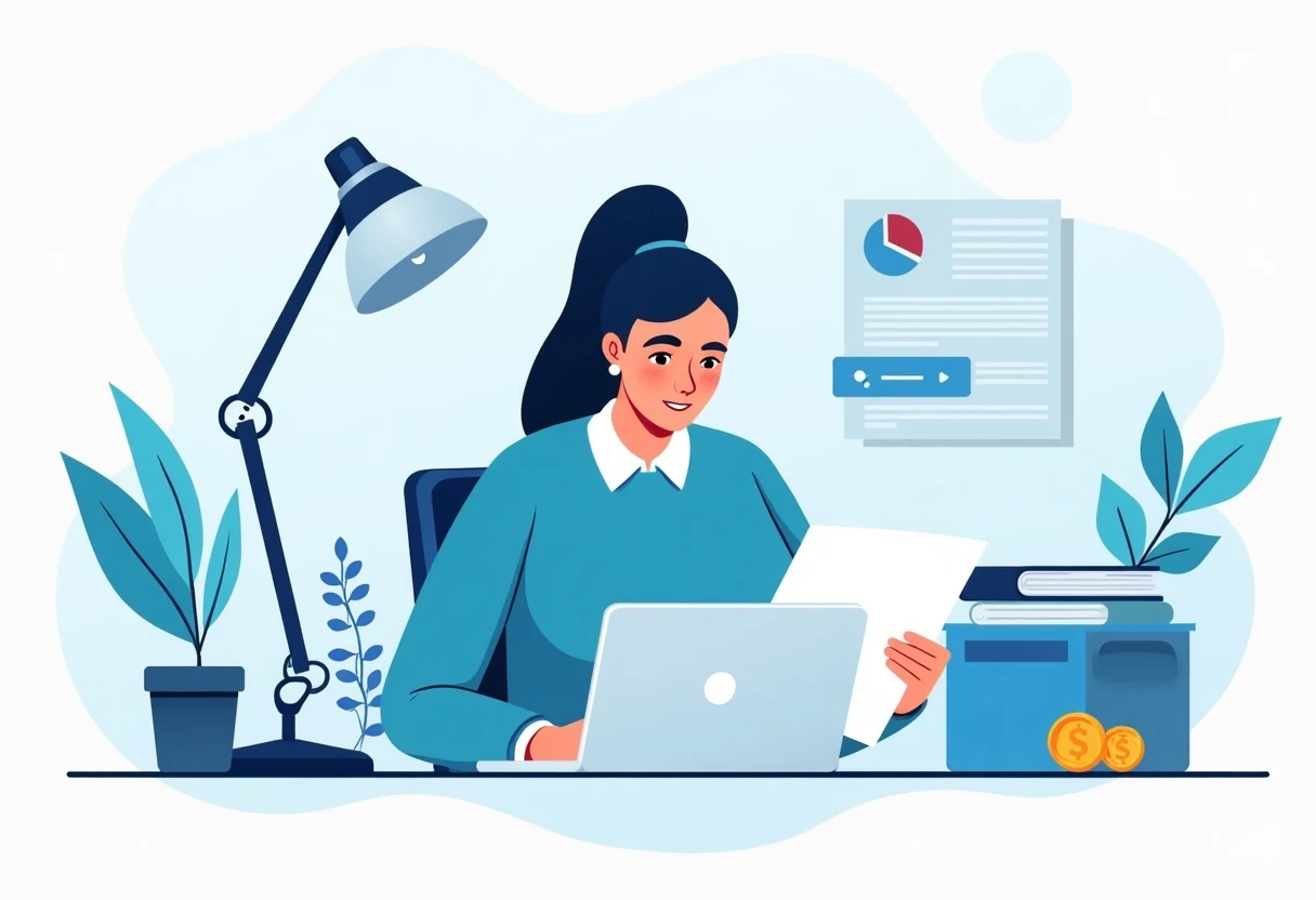 Freelancer reviewing loan documents