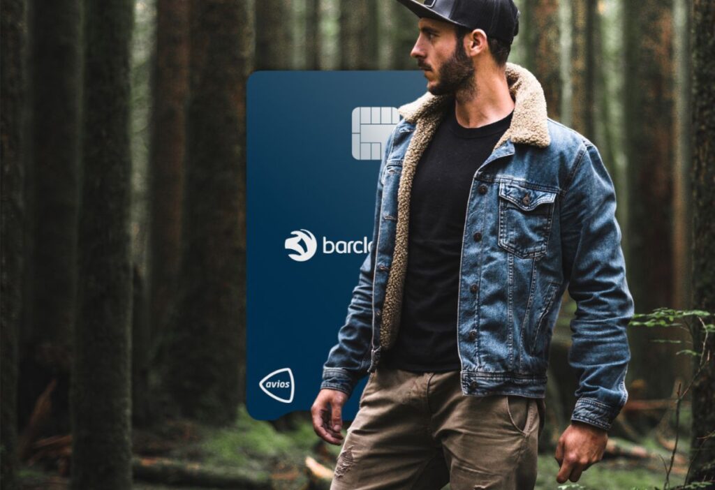 Man exploring the outdoors, with the Barclaycard Avios credit card in focus, symbolising flexibility and travel perks for adventurous lifestyles.